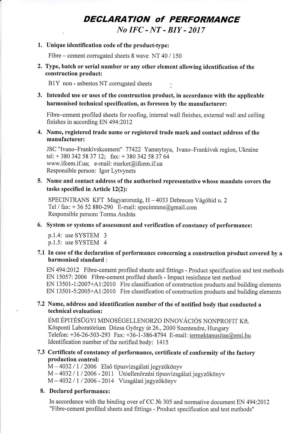 DECLARATION of PERFORMANCE ТМ Фібродах